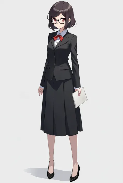 It's an AI model called Skt Aster, and this is a female character that emphasizes the feeling of a three-legged agent or secretary, and it would be nice if she stood in a shape with her whole body showing up like she was wearing glasses with documents in a...