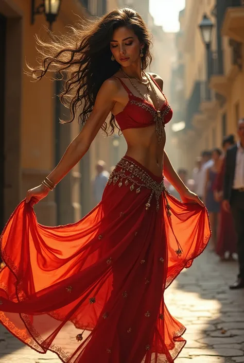 
Young Spanish gypsy naked very sensual, with very long hair dancing flamenco and clicking heels 