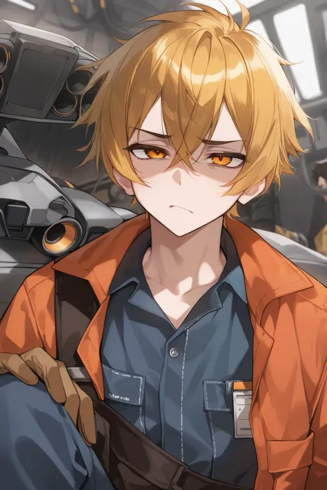 Boy, male, golden hair, amber eyes, wearing visors, mechanic, drones, malevolent, disdain, annoyed