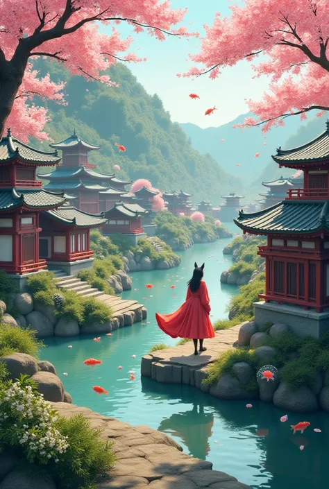 Feudal Japan,Fox kitsune village,fantasy