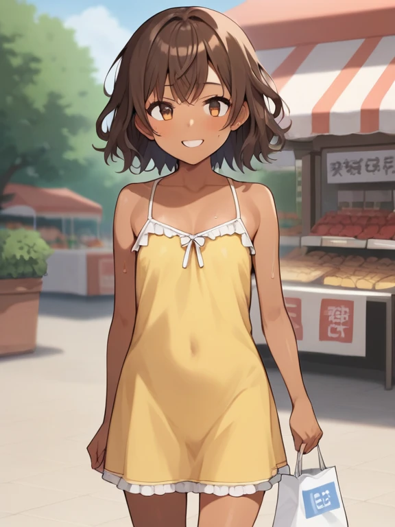  score_9,  score_8_  up the side,  score_7_  up the side,  score_6_  up the side,  score_5_  up the side,  score_4_  up the side, Anime, tag1,  tag2, nsfw，  uncensored， reviews are questionable,
 dress, smile, (change),  dark-skinned woman,  brown hair, ba...