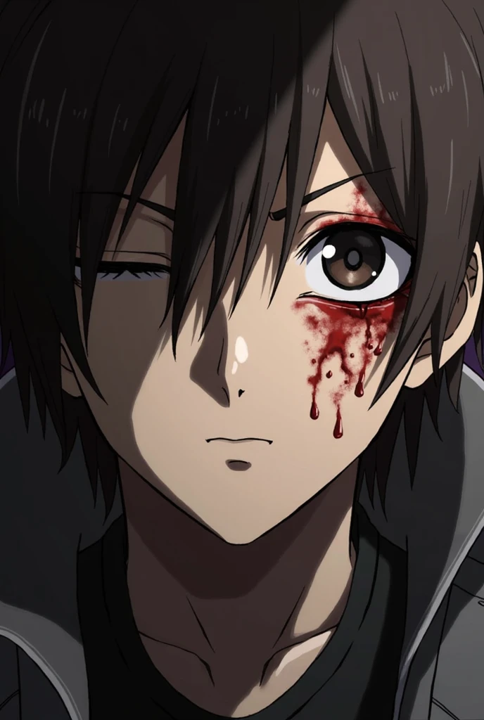 Kazuto Kirigaya, bruises, broken nose,  black eye, wound on the right eyebrow where it bleeds