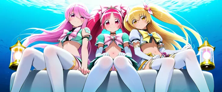 ( 3 girls from the 2nd floor seat:1.6),
, medium boobs,
 accurately _in_viewer,
  break
breaks
breaks
breaks
breaks
breaks
Blake Anime Coloring,
(ocean, Lantern),( sunshine, twin tails,  blond hair),( Blossom , pink hair),Hold on together ,、 open legs、Skir...