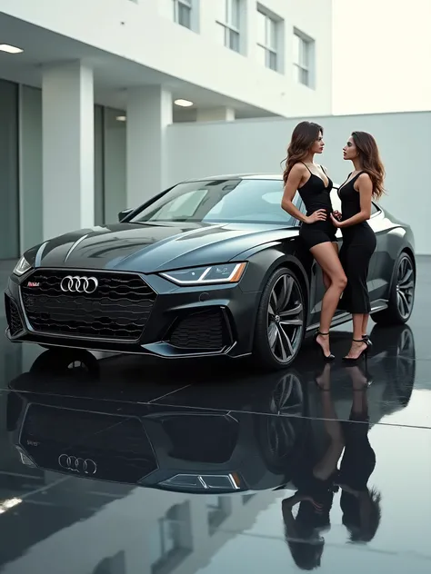 Ultra Realistic photography,Black Audi with sexy girl