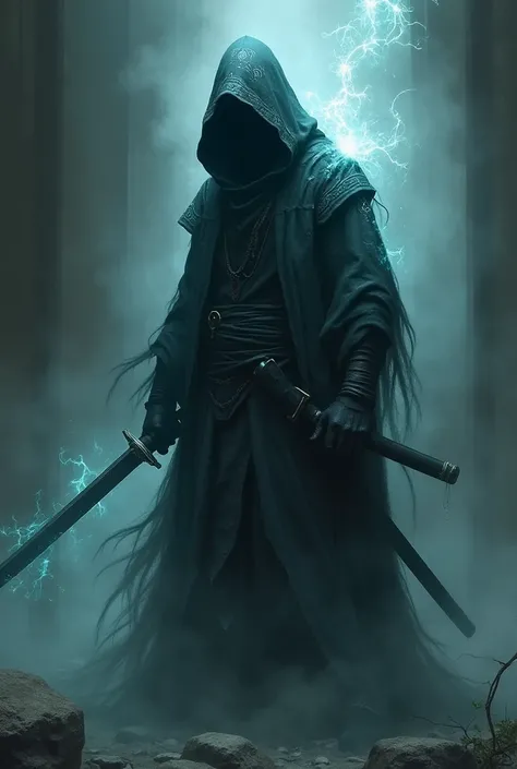 The ghost of the shadow black Ninja uses katana