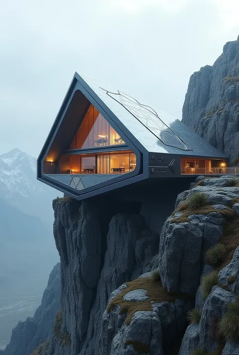 2-storey high-tech house with a shape similar to a komuz on a mountain 