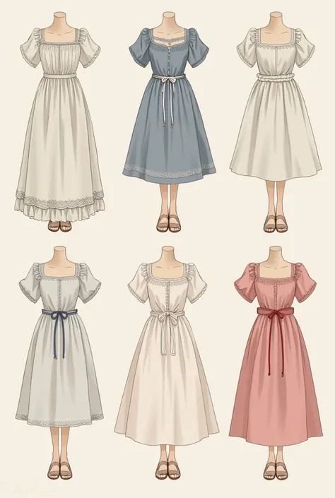 French short puff sleeves, ribbon at the waist, cute neck design, summer cotton dress design. 
Five or six unique designs give me. Don't make open dress