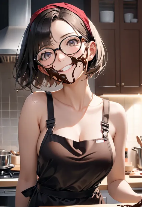 RAWphoto,photorealistic,8k16k,best quality,perfect anatomy,perfect detailed,ultra highres, extremely detailed eyes and face,gleaming skin,shiny skin,1girl,Japanese,black short hair,pixie cut, (wearing glasses:1.3),(parted bangs,forehead:1.2),round face,med...