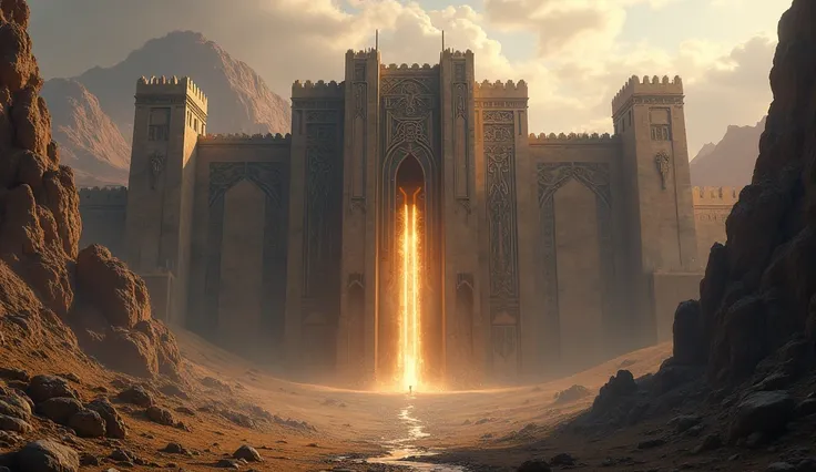  A biblical image of giant walls and colossal gates, showing the magnitude of the cities of Og, professional lighting, epic, fantastic.