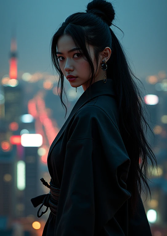 (( A perfectly beautiful 25-year-old Japanese female ninja )), (((night))),  ((( looking at the camera))),(((Aerial photography))) ,((( poster art))) ,  High Definition CG Unity 8K Wallpaper, 最 high quality,  Super Detail, ( Masterpiece: 1.3), (8k,  is pre...