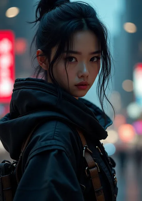 (( A perfectly beautiful 25-year-old Japanese female ninja )), (((night))),  ((( looking at the camera))),(((Aerial photography))) ,((( poster art))) ,  High Definition CG Unity 8K Wallpaper, 最 high quality,  Super Detail, ( Masterpiece: 1.3), (8k,  is pre...