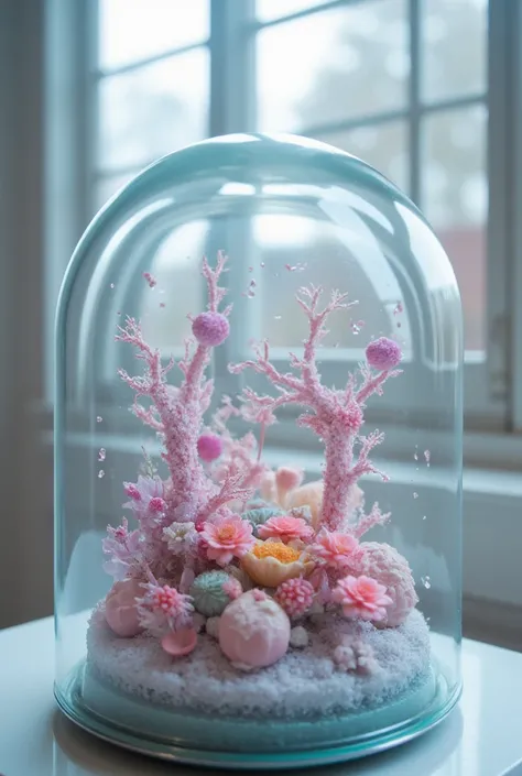 Glass case、Miniature Garden、glitter,Transparency,pink,reality,photograph