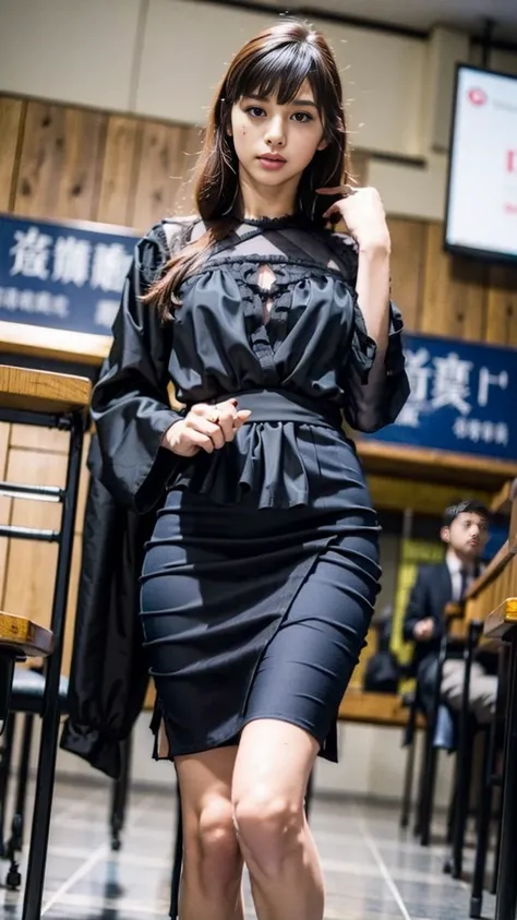 Female teacher urinates、 female teacher pees at graduation 、 Pee Leaking、 pee yourself 、 lots of pee 、from below、  staring at the audience 、 black suit 、 black miniskirt、 high heels、 perfect figure、 so beautiful、Japanese female teacher、 skirt tag 、学校の体育館で卒...