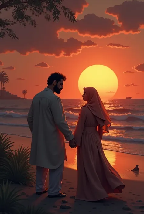  Do you want me to make a detailed prompt of each scene in this story so that when you create these images, the characters look the same? I make for you a separate detailed prompt of each scene, in which the faces of Ahmed and Hajra will remain the same.

...