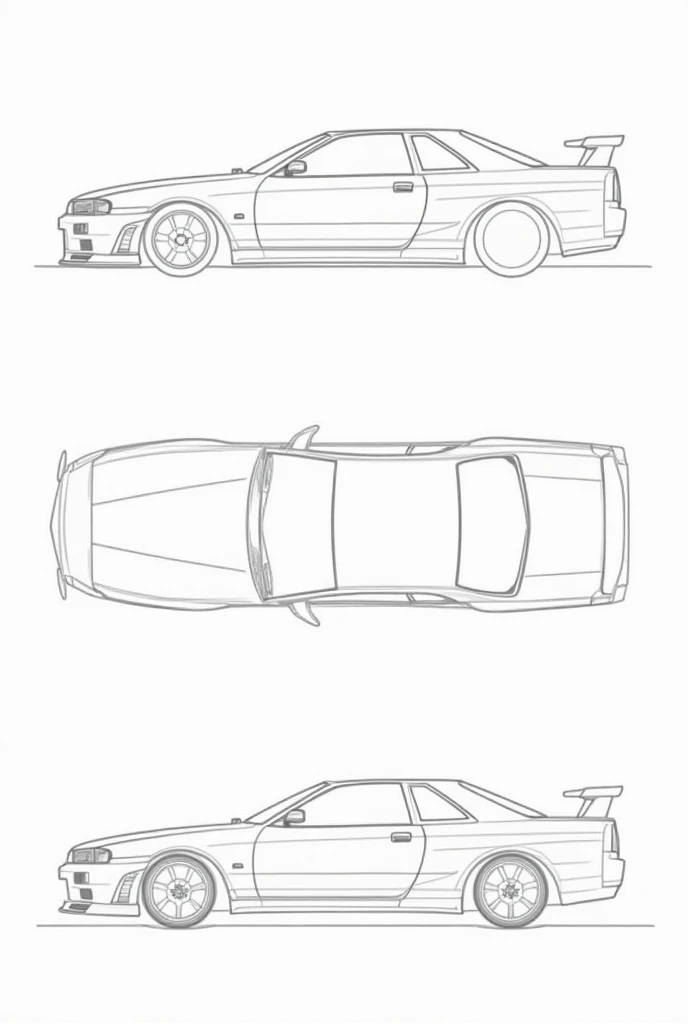 A detailed drawing guide to drawing a Nissan Skyline GT 34