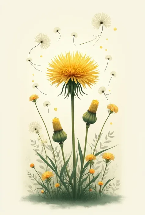 Draw a character map with the Korean word dandelion. The word dandelion should be the flower part of a dandelion