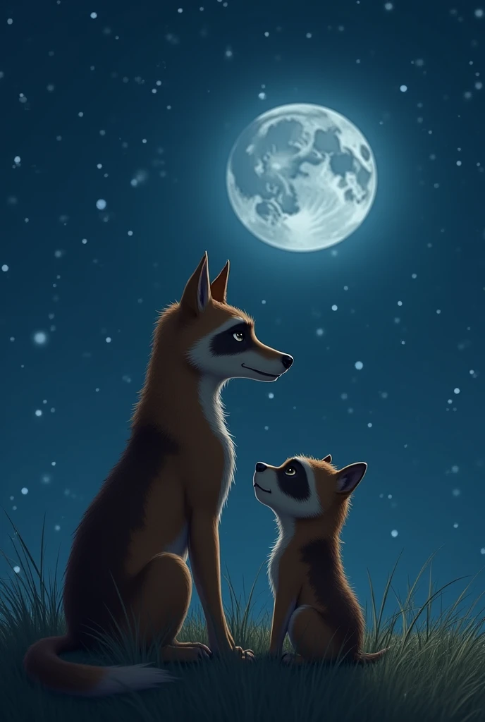 (The raccoon dog, still trembling, looks up at the dog with wide, teary eyes.)

Raccoon dog (whispering): You… saved me?

(The dog steps closer and gently nudges the raccoon dog, offering comfort.)

Dog (softly): You’re safe now.

(The two sit together und...