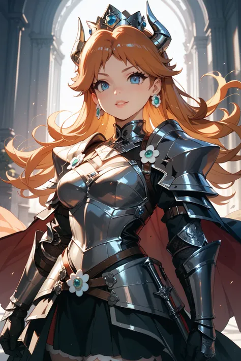 Princess Daisy as a black knight with armor. 