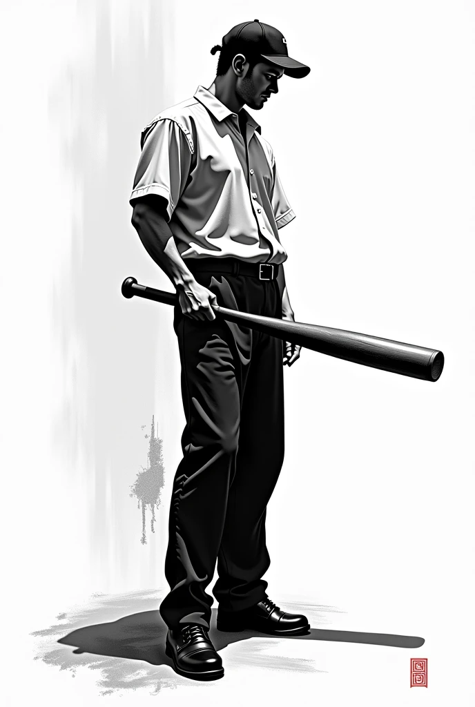  black and white picture of a man with a baseball bat, 東州斎写楽にインスパイアされた vector art ,  Reddit ,   digital art , Sumi style, SF5 Ink Style, sf 5 ink style,  白黒 vector art ,  HD vector art ,  vector ink painting ,  vector art,  vector artワーク, クリーン vector art, ...