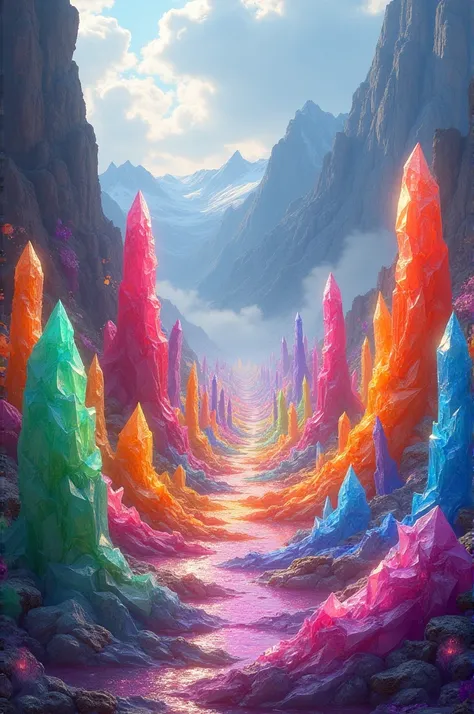 Valley with rainbow-colored crystals