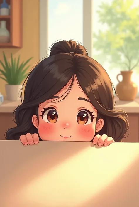 A cute illustration of a cute woman looking over her