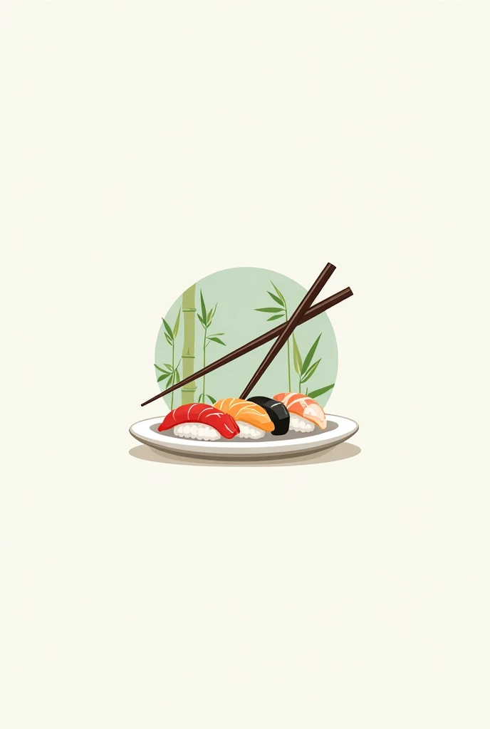 Logo for shushi on a plate with chopstick and sushi bambo roll