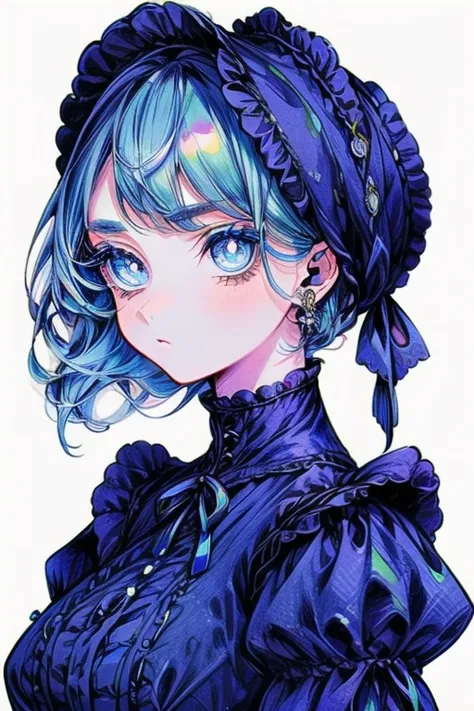  1 girl、 handsome face 、 facing front、((( top quality、 Masterpiece、 Super Detail、 high resolution、The best configuration、3Ⅾ、HHD)))、 （ beautiful eyes、 Super Detailな目）、Low angle from below、Flowers in full bloom、( light blue hair:1.3)、( big eyes:1.4)、( long e...