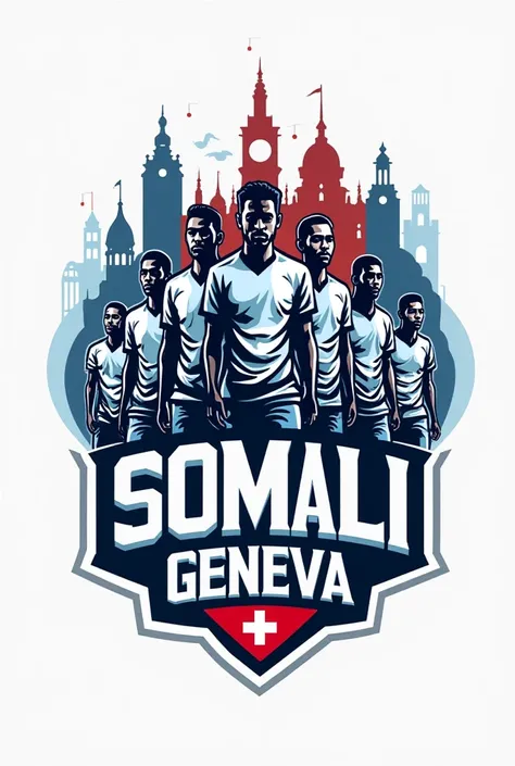 Creation logo of the a  team of football ( somalien team in geneva) with colours bleu and white and red and bit of red and black 