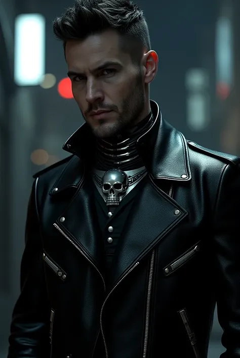 leather jacket with collar mirror with SS skull 