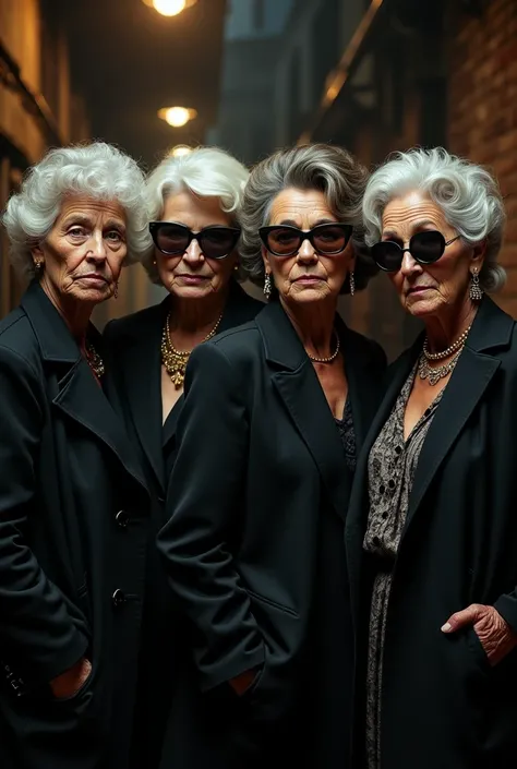 Give me a photo of four gangster grannies
