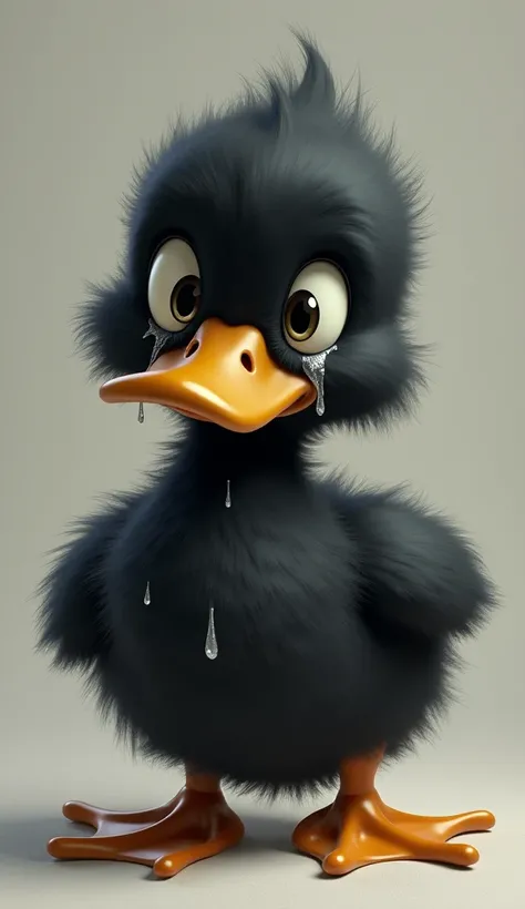 The black baby of duck is crying and her with large tear drops. Create an image