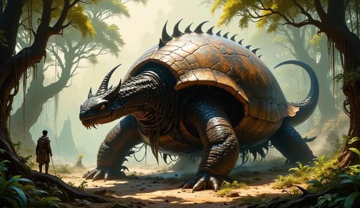 Dragon Turtle, shows full body, natural background, ultra realistic