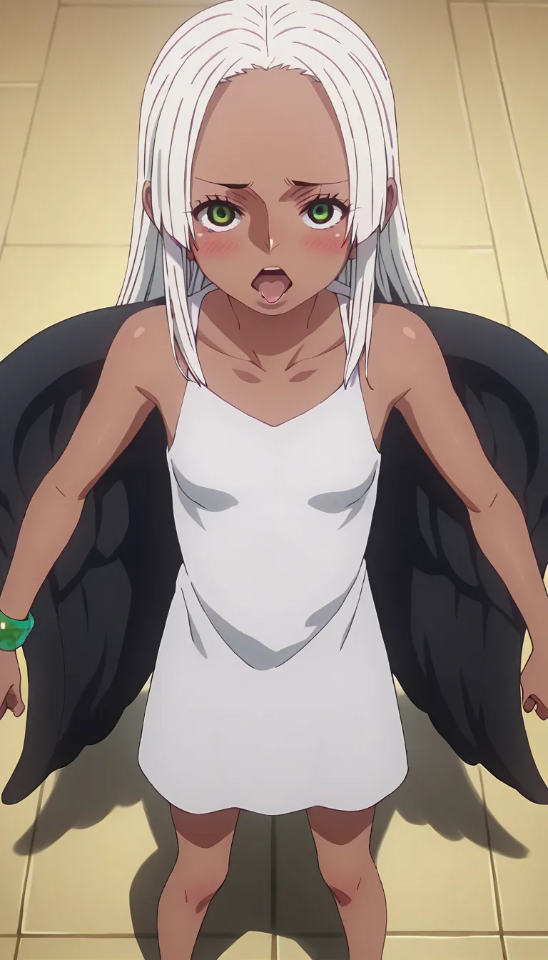 score_9, score_8_above, score_7_above, score_6_above, score_5_above, score_4_above, 1 ,  alone, source_anime,  anime screenshot , 
Ssnake_T0V0 ,  ,  dark-skinned woman ,  white hair,   long hair,  detailed,  green eyes, eyelash, 
toys, jewelry, Black wings...