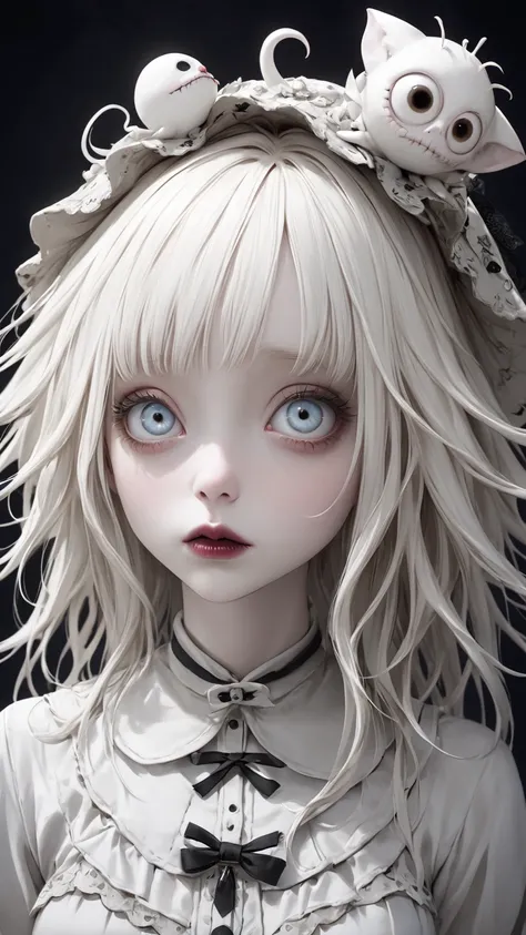 THE WORLD OF TIM BURTON,  albino,  one girl、 extremely realistic 、白い、