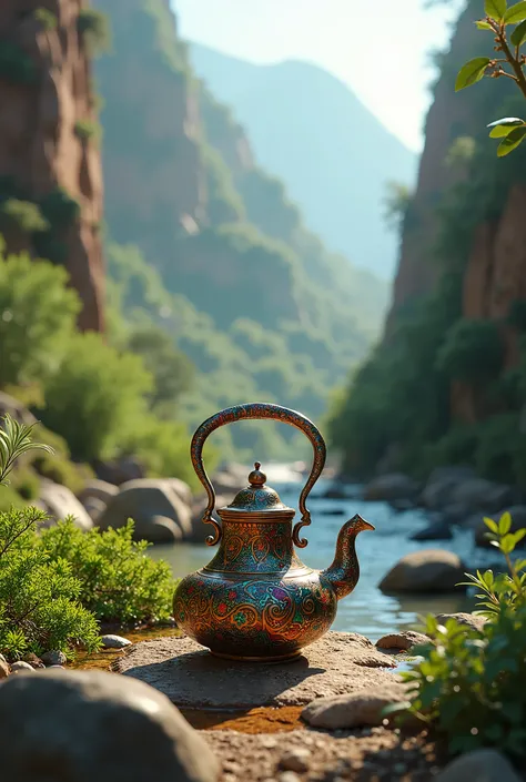 Moroccan tea kettle in nature