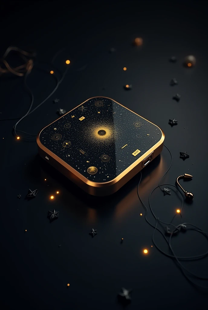 Music Player, Mp3, Black and Gold Color, Astronomy Pattern