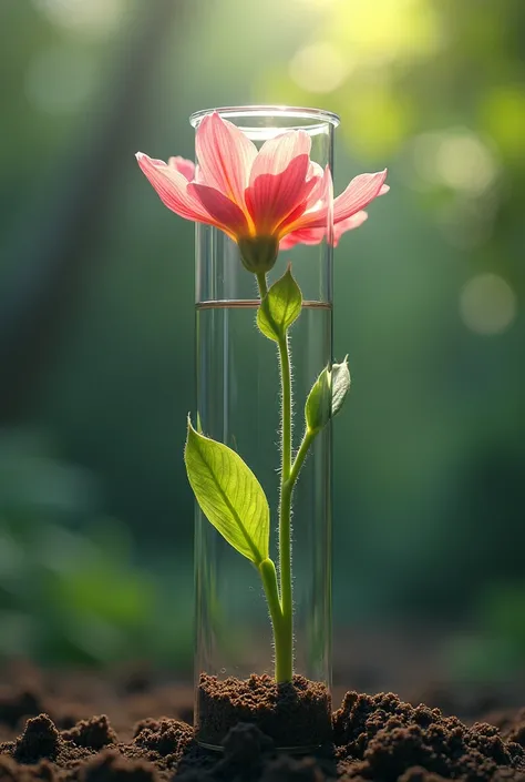 A chemistry tube with an elegantly germinating flower with cotyledons 