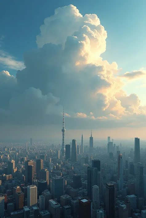 Tokyo cityscape、Vision、Cumulonimbus clouds in the sky、 daytime