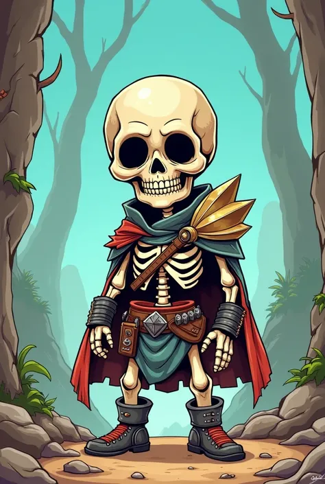 baby,skeleton, cute,warrior,game art,2 heads tall,comic book