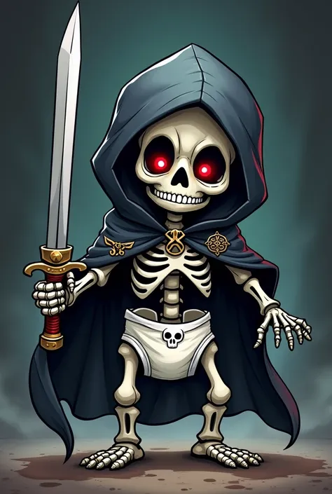 Baby Skeleton Death Knight, cute,comic book, Sword Master,Black,The side,diaper