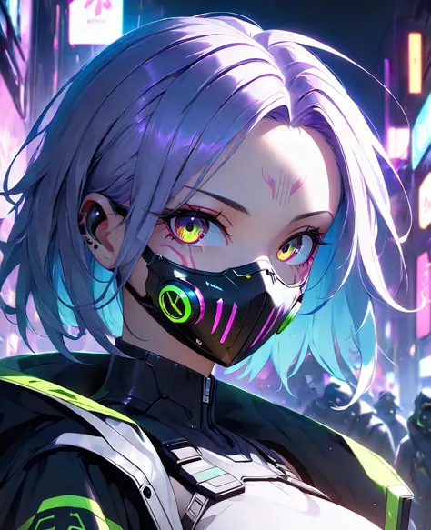  Super Detail,  high resolution,  Super Detailed,  top quality,  great ,  top quality,  Extremely High Definition CG Unity 8K Wallpaper,  cinematic lights,  cyberpunk,  girl, garbage gang face mask