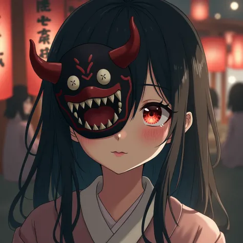 I'm in tears wearing a cute demon mask。 Black Haired Girl 　Kuroneko　Setsubun