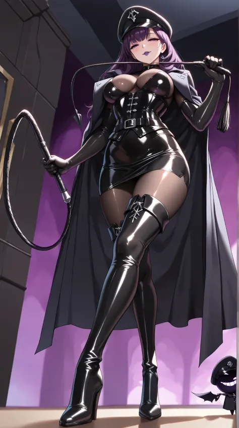  1 mature beautiful woman ,( Masterpiece:1.3, top quality:1.3, very detailed depiction:1.3, Incredibly Absurd High Resolution :1.3,Curvaceous Body,Beautiful legs,High quality skin),( female executive of an evil organization:1.3),( shiny black bondage corse...