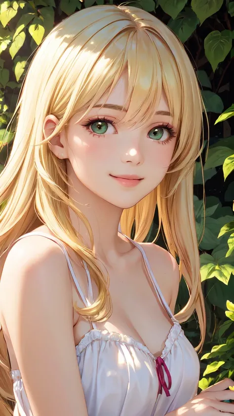 (masterpiece:1.3, best quality:1.3, ultra detailed:1.2, professional lighting:1.2, high resolution:1.2, sharp focus:1.2, 8k wallpaper:1.1, realistic details:1.1)
(beautiful young girl:1.3, soft summer aesthetic:1.2, delicate features:1.2)
(long flowing hai...