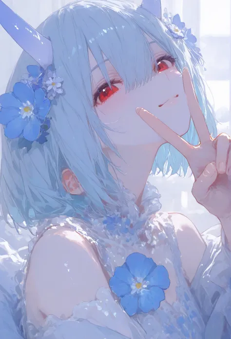    absurd,   latest、   8k wallpaper、  top quality、Cute poster、    top quality、    high detail、    top quality ,     Masterpiece,       748cm style    ,   viewer,  ,       upper body, smile,,     V sign、        Neon Genesis Evangelion 、 Rei Ayanami、   light...