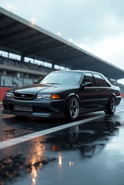  creates an image of the Ford Verona four-door car year 96 sedan 1.8i with boty kit is realistic with 4k and the car on the wet track