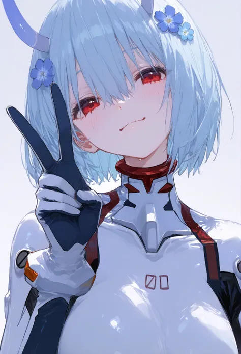    absurd,   latest、   8k wallpaper、  top quality、Cute poster、    top quality、    high detail、    top quality ,     Masterpiece,       748cm style    ,   viewer,  ,       upper body, smile,,     V sign、        Neon Genesis Evangelion 、 Rei Ayanami、   Light...