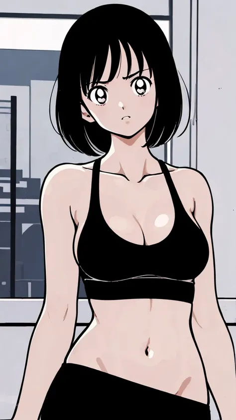 (((  full body shot 、 AJ Lee  、       Boxing Gloves      、  short hair、Pencil drawing、 muscular body flowing through a bowl、 big breasts、  black sports bra )))、((Pencil drawing))、(( manga ))、( Masterpiece、 top quality)、 top quality,  Masterpiece, 超A  high ...