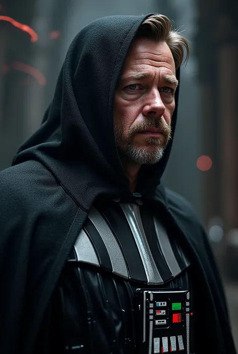 Create an image of Darth Vader with Brad Pitt's head 