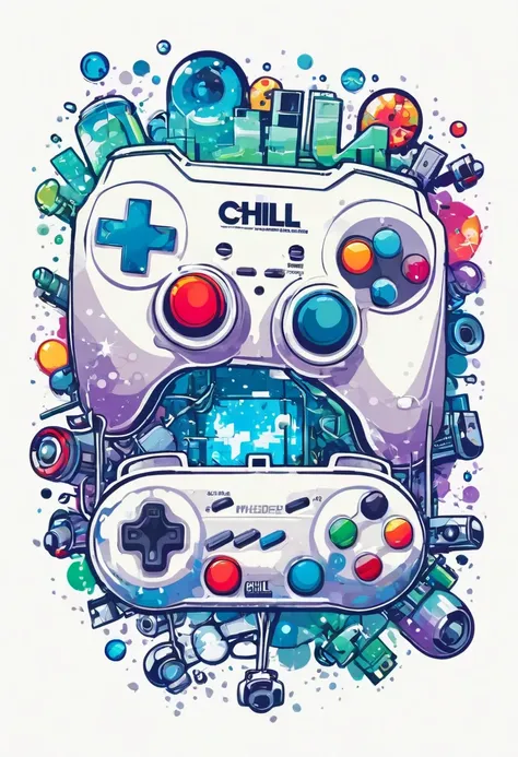 s t-shirt design with white background. There is a word "CHILL" and below this word there is the second word "MODE" with an illustration of a pixelated video game controller.